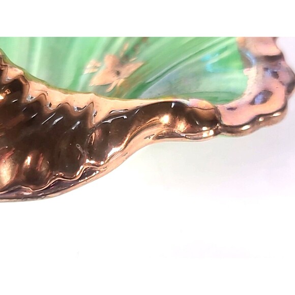 VTG Green & Gold Ceramic Shell Dish Seashell Scroll Bowl- Maker's Mark "G" MCM - Picture 9 of 12